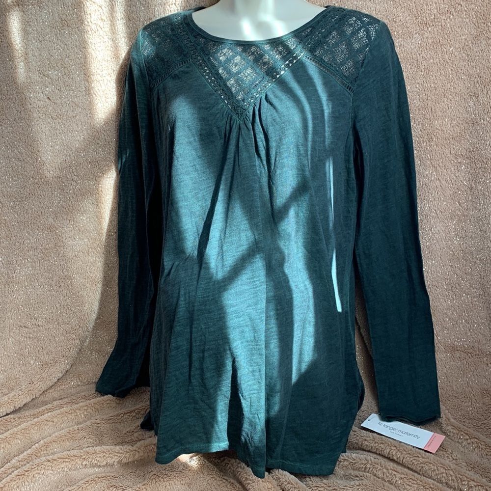 Liz Lange Maternity Tunic Top Long Sleeve Shirt XS Dark Green